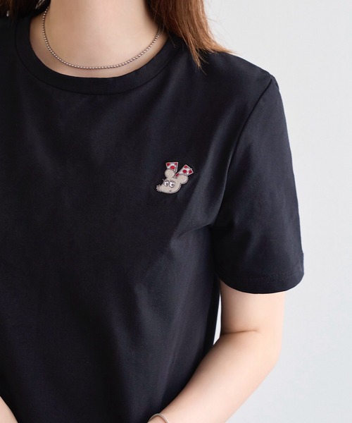 KOBE LETTUCE（コウベレタス）の「[ ねずみくんのチョッキコラボ ] 刺繍半袖Tシャツ（Tシャツ/カットソー・レディース・オフホワイト/ブラック/ブラック系1/ブラック系/ホワイト系/ホワイト系1・M）」の11枚目の写真