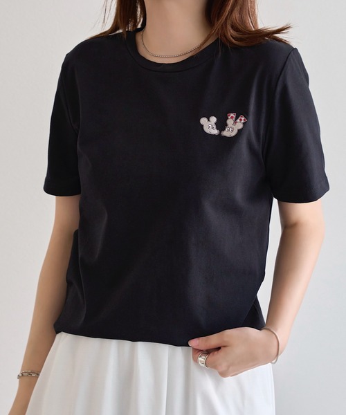 KOBE LETTUCE（コウベレタス）の「[ ねずみくんのチョッキコラボ ] 刺繍半袖Tシャツ（Tシャツ/カットソー・レディース・オフホワイト/ブラック/ブラック系1/ブラック系/ホワイト系/ホワイト系1・M）」の12枚目の写真