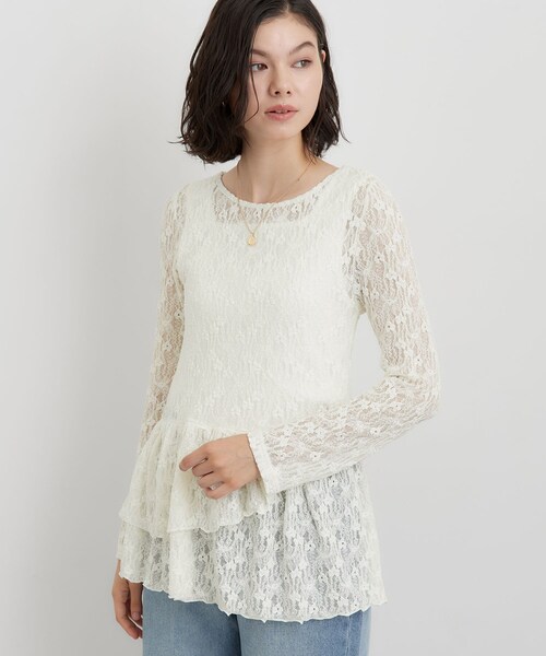 THE SHOP TK （ザ ショップ ティーケー ）の「レースローウエストペプラムトップス（Tシャツ/カットソー・レディース・アイボリー/ブラック・13/12）」の11枚目の写真