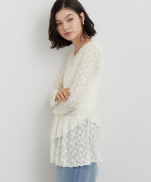 THE SHOP TK （ザ ショップ ティーケー ）の「レースローウエストペプラムトップス（Tシャツ/カットソー・レディース・アイボリー/ブラック・13/12）」の10枚目の写真
