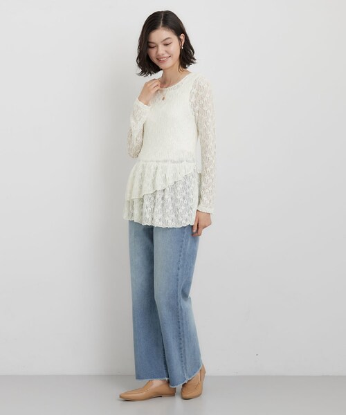 THE SHOP TK （ザ ショップ ティーケー ）の「レースローウエストペプラムトップス（Tシャツ/カットソー・レディース・アイボリー/ブラック・13/12）」の9枚目の写真