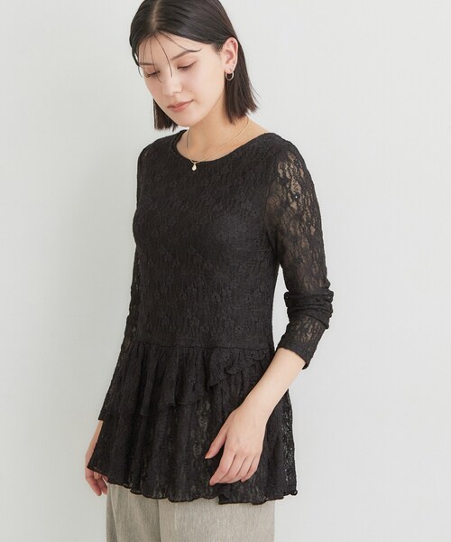THE SHOP TK （ザ ショップ ティーケー ）の「レースローウエストペプラムトップス（Tシャツ/カットソー・レディース・アイボリー/ブラック・13/12）」の14枚目の写真