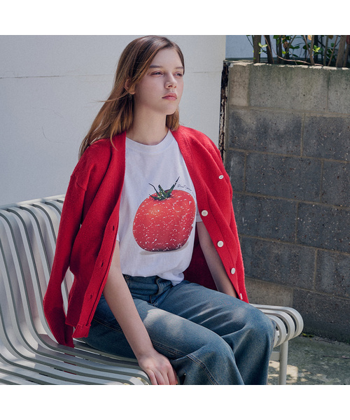 SLOWLOLLI(スローローリ)の「Tomato lettering t-shirt_3 Colors(Tシャツ/カットソー・レディース・チャコール/ホワイト/グレー・FREE)」の2枚目の写真