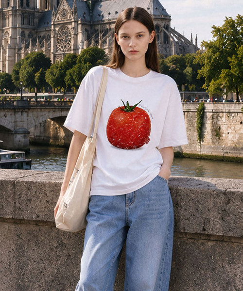 SLOWLOLLI(スローローリ)の「Tomato lettering t-shirt_3 Colors(Tシャツ/カットソー・レディース・チャコール/ホワイト/グレー・FREE)」の6枚目の写真