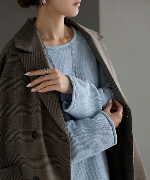 HUG.U(ハグユー)の「くるん。ちくちくしない ガーター編みラグランニット(ニット/セーター・レディース・ブルー/ブラック/ベージュ/ネイビー/グレー/グリーン・FREE)」の7枚目の写真