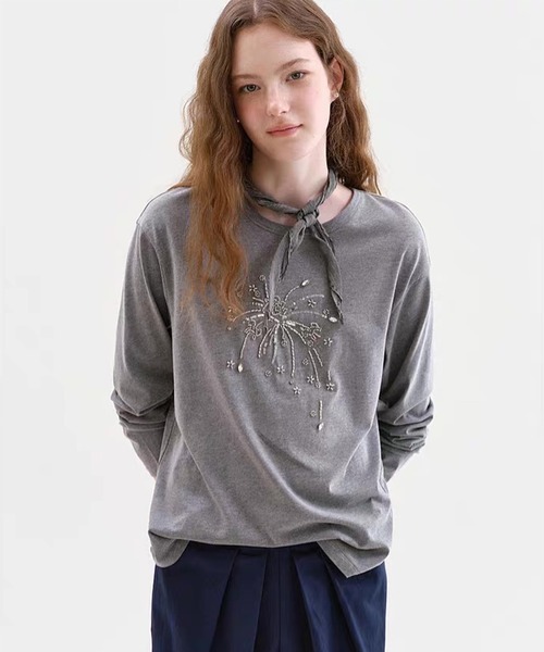 Fano Studios（ファノ ストゥディオズ）の「ビーズ刺繍 ロングスリーブTシャツ FQ26S132【Fano Studios】【2026AW】（Tシャツ/カットソー・レディース・グレー・S/M/L）」の7枚目の写真