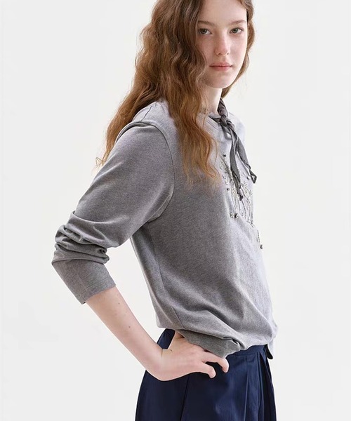 Fano Studios（ファノ ストゥディオズ）の「ビーズ刺繍 ロングスリーブTシャツ FQ26S132【Fano Studios】【2026AW】（Tシャツ/カットソー・レディース・グレー・S/M/L）」の8枚目の写真
