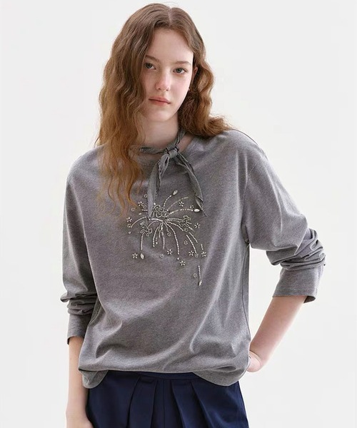Fano Studios（ファノ ストゥディオズ）の「ビーズ刺繍 ロングスリーブTシャツ FQ26S132【Fano Studios】【2026AW】（Tシャツ/カットソー・レディース・グレー・S/M/L）」の9枚目の写真