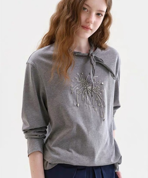 Fano Studios（ファノ ストゥディオズ）の「ビーズ刺繍 ロングスリーブTシャツ FQ26S132【Fano Studios】【2026AW】（Tシャツ/カットソー・レディース・グレー・S/M/L）」の11枚目の写真
