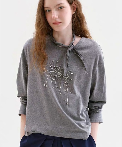 Fano Studios（ファノ ストゥディオズ）の「ビーズ刺繍 ロングスリーブTシャツ FQ26S132【Fano Studios】【2026AW】（Tシャツ/カットソー・レディース・グレー・S/M/L）」の12枚目の写真