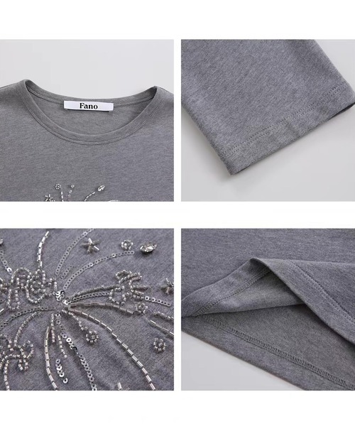 Fano Studios（ファノ ストゥディオズ）の「ビーズ刺繍 ロングスリーブTシャツ FQ26S132【Fano Studios】【2026AW】（Tシャツ/カットソー・レディース・グレー・S/M/L）」の3枚目の写真