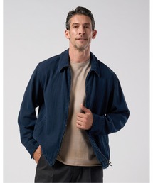 cotton linen herringbone aging short zip blouson