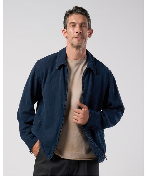 wjk(ダヴルジェイケイ)の「cotton linen herringbone aging short zip blouson(ブルゾン・メンズ・ネイビー/チャコール・X-LARGE/LARGE/MEDIUM/SMALL)」の2枚目の写真