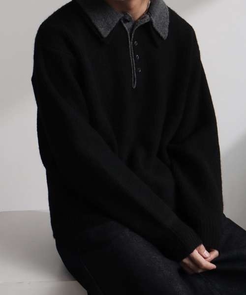 welise(ウェライズ)の「【welise/ウェライズ】-2026AW- 5Gウールミックスバルキーニット 2重襟 ショート丈 ポロシャツ(ポロシャツ・メンズ・チャコールグレー/ダークブラウン/ブラック×グレー/ホワイト×グレー/ブラック×ブルー・S/M/L)」の22枚目の写真