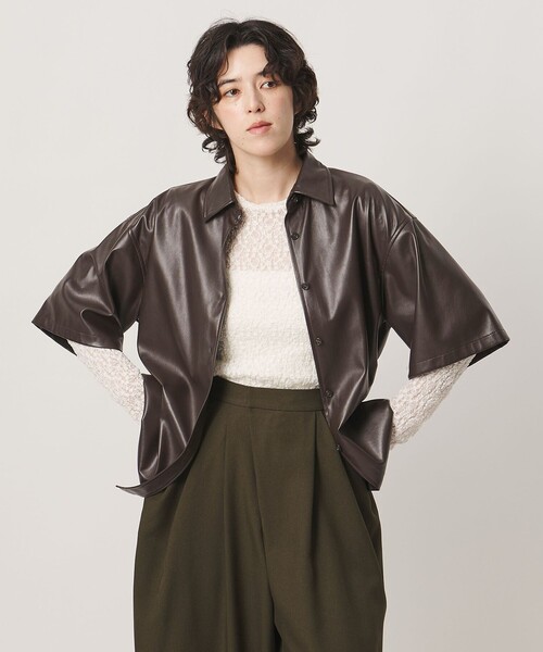 MARW UNITED ARROWS(マルゥ ユナイテッドアローズ)の「<MARW UNITED ARROWS>5分袖 レザーライク シャツ(シャツ/ブラウス・レディース・ブラック/ダークブラウン・FREE)」の5枚目の写真