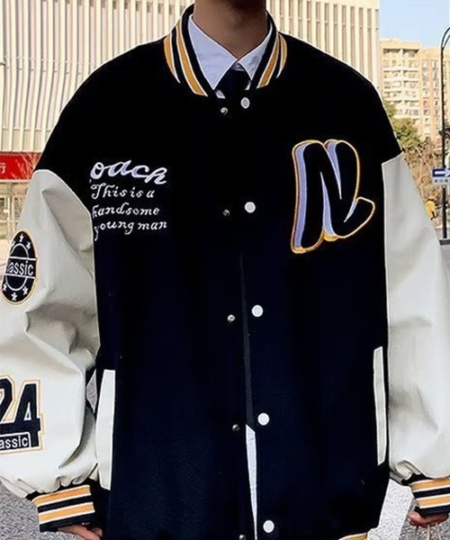 KELVIN(ケルヴァン)の「College Logo Stadium Jacket カレッジロゴスタジアムジャケット(スタジャン・メンズ・グリーン/ブラック・MEDIUM/LARGE)」の4枚目の写真
