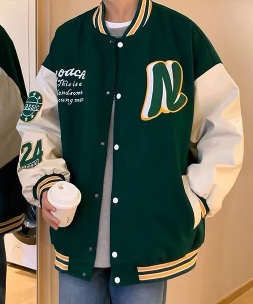 KELVIN(ケルヴァン)の「College Logo Stadium Jacket カレッジロゴスタジアムジャケット(スタジャン・メンズ・グリーン/ブラック・MEDIUM/LARGE)」の5枚目の写真