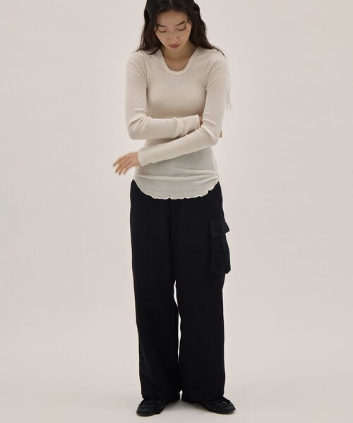 HAKUJI（ハクジ）の「[HAKUJI/ハクジ]Wool rib LS PO/ウールリブ ロングスリーブプルオーバー/長袖/カットソー（Tシャツ/カットソー・レディース・ブラック/アイボリー・FREE）」の11枚目の写真
