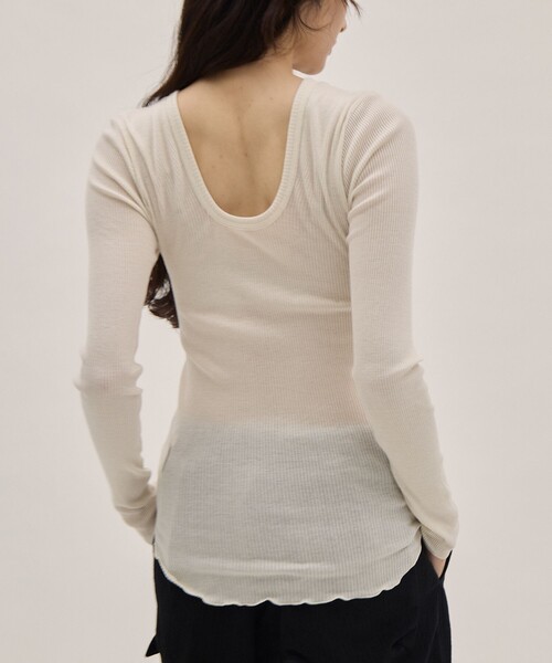 HAKUJI（ハクジ）の「[HAKUJI/ハクジ]Wool rib LS PO/ウールリブ ロングスリーブプルオーバー/長袖/カットソー（Tシャツ/カットソー・レディース・ブラック/アイボリー・FREE）」の6枚目の写真