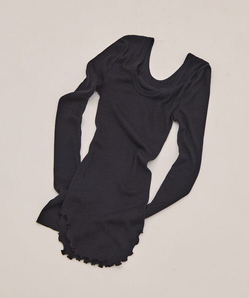 HAKUJI（ハクジ）の「[HAKUJI/ハクジ]Wool rib LS PO/ウールリブ ロングスリーブプルオーバー/長袖/カットソー（Tシャツ/カットソー・レディース・ブラック/アイボリー・FREE）」の3枚目の写真
