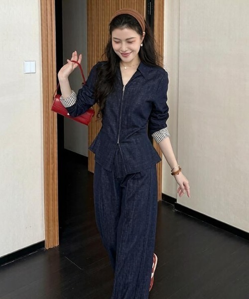FAVORITO（ファヴォリート）の「デニムトップスパンツセットアップ（セットアップ・レディース・ダークブルー・S/M/L/XL）」の5枚目の写真