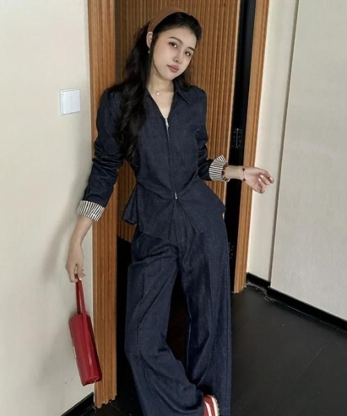 FAVORITO（ファヴォリート）の「デニムトップスパンツセットアップ（セットアップ・レディース・ダークブルー・S/M/L/XL）」の7枚目の写真