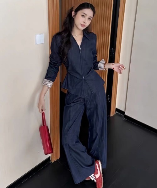 FAVORITO（ファヴォリート）の「デニムトップスパンツセットアップ（セットアップ・レディース・ダークブルー・S/M/L/XL）」の8枚目の写真