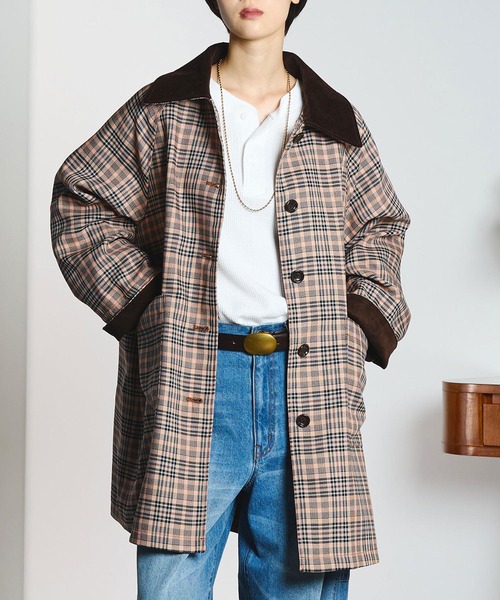 CREOLME(クレオルム)の「(CREOLME)CHECK SINGLE COAT(ステンカラーコート・レディース・ブラック/オレンジ・S/M)」の2枚目の写真