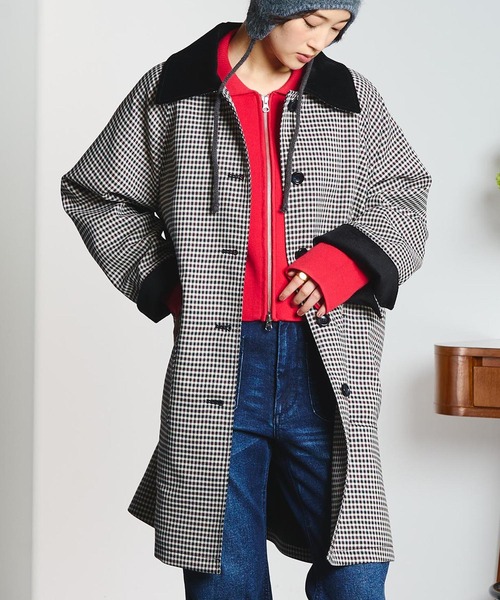 CREOLME(クレオルム)の「(CREOLME)CHECK SINGLE COAT(ステンカラーコート・レディース・ブラック/オレンジ・S/M)」の1枚目の写真
