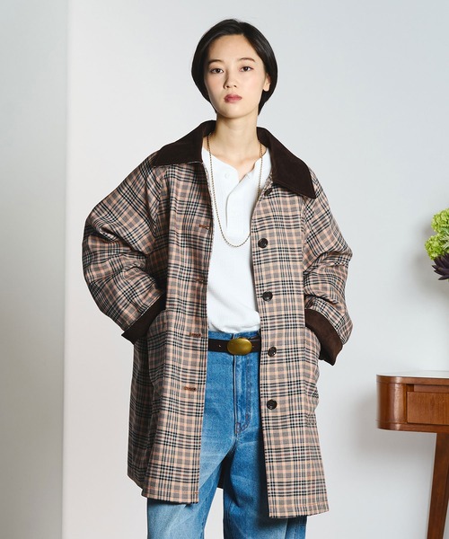 CREOLME(クレオルム)の「(CREOLME)CHECK SINGLE COAT(ステンカラーコート・レディース・ブラック/オレンジ・S/M)」の6枚目の写真