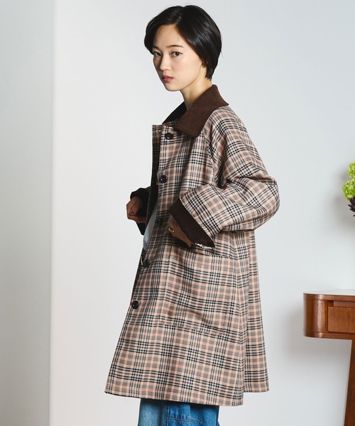 CREOLME(クレオルム)の「(CREOLME)CHECK SINGLE COAT(ステンカラーコート・レディース・ブラック/オレンジ・S/M)」の7枚目の写真