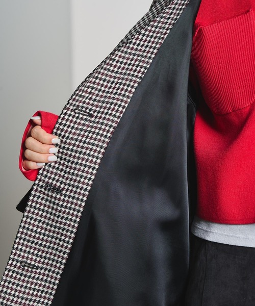 CREOLME(クレオルム)の「(CREOLME)CHECK SINGLE COAT(ステンカラーコート・レディース・ブラック/オレンジ・S/M)」の5枚目の写真