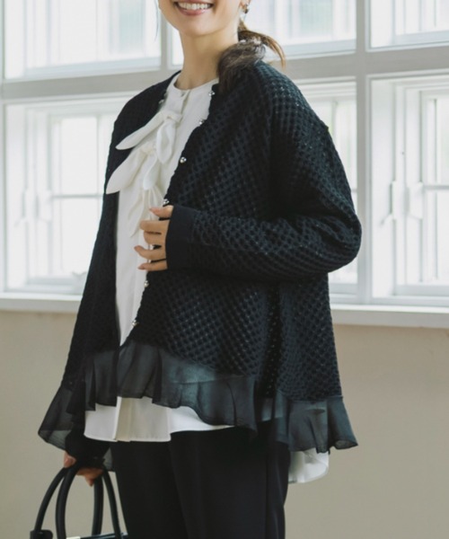 Sono(ソーノ)の「【SONO/ソーノ】Air Grid サイドティアードフレアカーディガン(ニット/セーター・レディース・ネイビー/ホワイト/ブラック・F)」の9枚目の写真