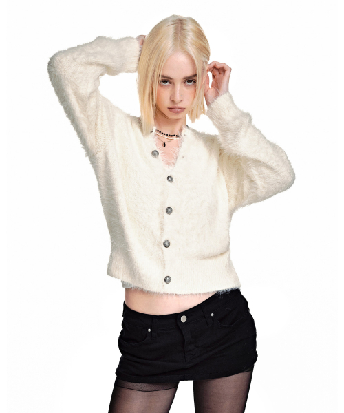 SECONDMONO（セカンドモノローグ）の「ヘアリーラウンドネックボタンカーディガン[IVORY]_SEWCD009IVORY（カーディガン/ボレロ・レディース・その他・F）」の2枚目の写真