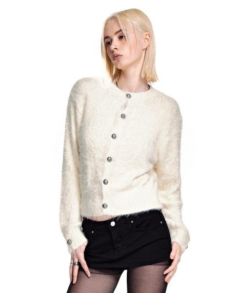 SECONDMONO（セカンドモノローグ）の「ヘアリーラウンドネックボタンカーディガン[IVORY]_SEWCD009IVORY（カーディガン/ボレロ・レディース・その他・F）」の3枚目の写真