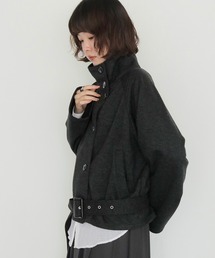 【cheriella】ショート丈ベルト付きスタンドカラージャケット SHORT BELTED STAND COLLAR JACKET