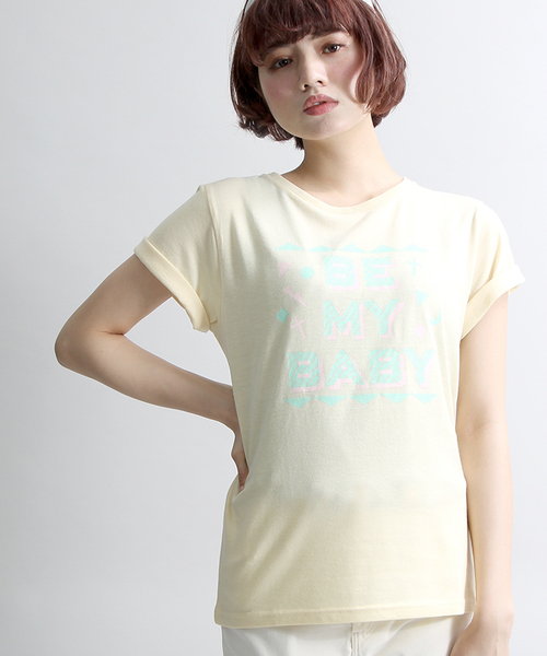 WEGO（ウィゴー）の「WEGO/80sサーフTシャツ（Tシャツ/カットソー・レディース・ホワイト/ライトイエロー・FREE）」の2枚目の写真