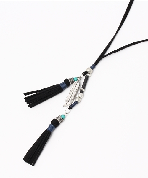 チャイハネ（チャイハネ）の「【チャイハネ】フェザー＆レザーフリンジネックレス（ネックレス・レディース・ブラウン/キナリ/ブラック・FREE）」の8枚目の写真