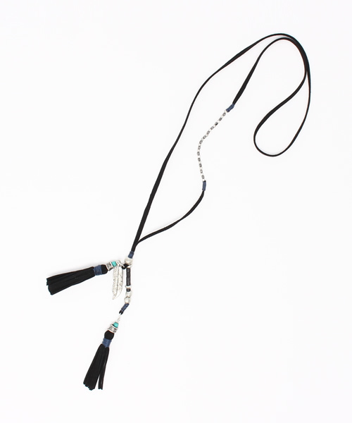 チャイハネ（チャイハネ）の「【チャイハネ】フェザー＆レザーフリンジネックレス（ネックレス・レディース・ブラウン/キナリ/ブラック・FREE）」の4枚目の写真