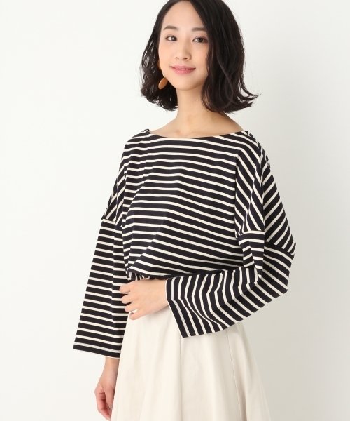 A part by（アパートバイ）の「Cボーダーウシロカシュクール8S 751909 （Tシャツ/カットソー・レディース・イエロー/ネイビー/レッド・FREE）」の2枚目の写真