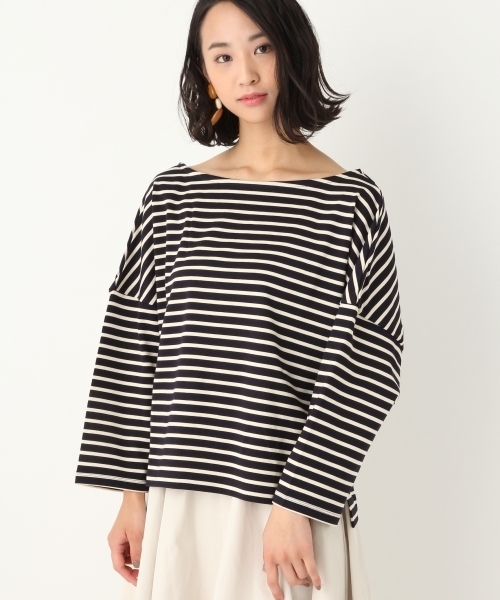 A part by（アパートバイ）の「Cボーダーウシロカシュクール8S 751909 （Tシャツ/カットソー・レディース・イエロー/ネイビー/レッド・FREE）」の7枚目の写真