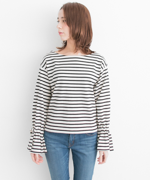 URBAN RESEARCH(アーバンリサーチ)の「袖リボンカットソー(Tシャツ/カットソー・レディース・グレー/ホワイト×ブラック/サックスブルー・FREE)」の7枚目の写真