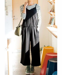 Live in comfort | リブ　イン　コンフォート　すぐにコーデがキマって着脱快適　オールインワンとボーダートップスコーデセット＜ブラック＞(つなぎ/オールインワン)