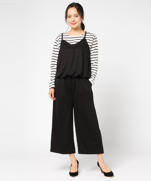 Live in comfort（リブインコンフォート）の「リブ　イン　コンフォート　すぐにコーデがキマって着脱快適　オールインワンとボーダートップスコーデセット＜ブラック＞（つなぎ/オールインワン・レディース・ブラック・MEDIUM/SMALL/LARGE/XX-LARGE/X-LARGE）」の9枚目の写真