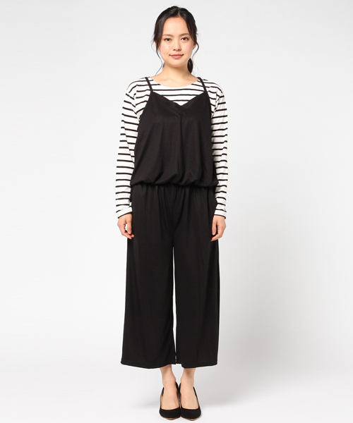 Live in comfort（リブインコンフォート）の「リブ　イン　コンフォート　すぐにコーデがキマって着脱快適　オールインワンとボーダートップスコーデセット＜ブラック＞（つなぎ/オールインワン・レディース・ブラック・MEDIUM/SMALL/LARGE/XX-LARGE/X-LARGE）」の10枚目の写真