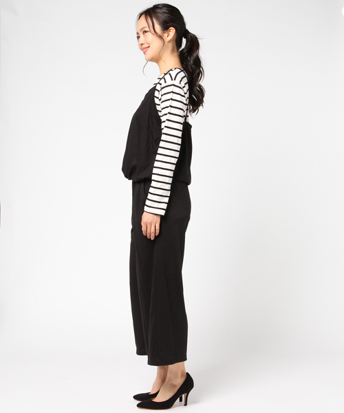 Live in comfort（リブインコンフォート）の「リブ　イン　コンフォート　すぐにコーデがキマって着脱快適　オールインワンとボーダートップスコーデセット＜ブラック＞（つなぎ/オールインワン・レディース・ブラック・MEDIUM/SMALL/LARGE/XX-LARGE/X-LARGE）」の11枚目の写真