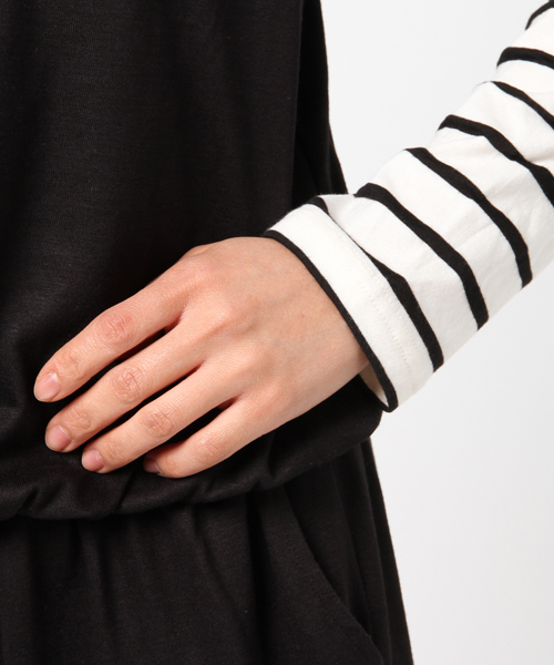 Live in comfort（リブインコンフォート）の「リブ　イン　コンフォート　すぐにコーデがキマって着脱快適　オールインワンとボーダートップスコーデセット＜ブラック＞（つなぎ/オールインワン・レディース・ブラック・MEDIUM/SMALL/LARGE/XX-LARGE/X-LARGE）」の7枚目の写真