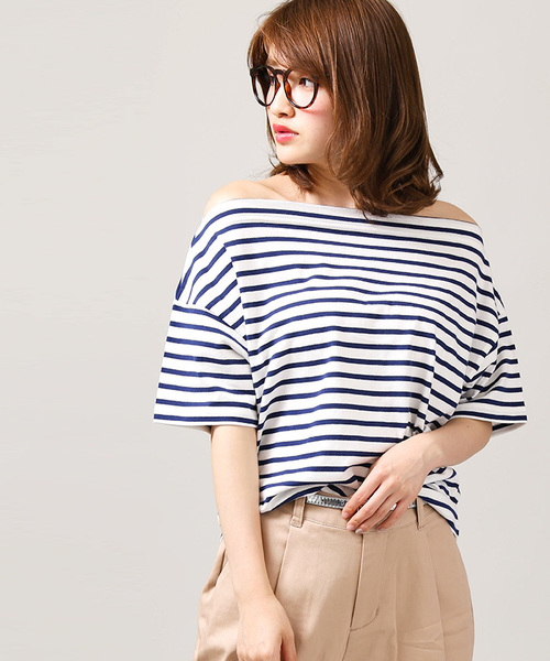 WEGO(ウィゴー)の「DISPARK/オフショルボーダーカットソー(Tシャツ/カットソー・レディース・ネイビー/レッド/ブラック・FREE)」の1枚目の写真