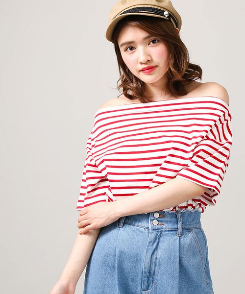 WEGO(ウィゴー)の「DISPARK/オフショルボーダーカットソー(Tシャツ/カットソー・レディース・ネイビー/レッド/ブラック・FREE)」の3枚目の写真