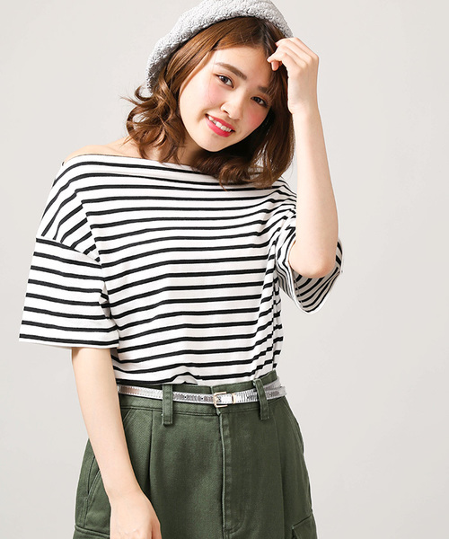 WEGO(ウィゴー)の「DISPARK/オフショルボーダーカットソー(Tシャツ/カットソー・レディース・ネイビー/レッド/ブラック・FREE)」の2枚目の写真